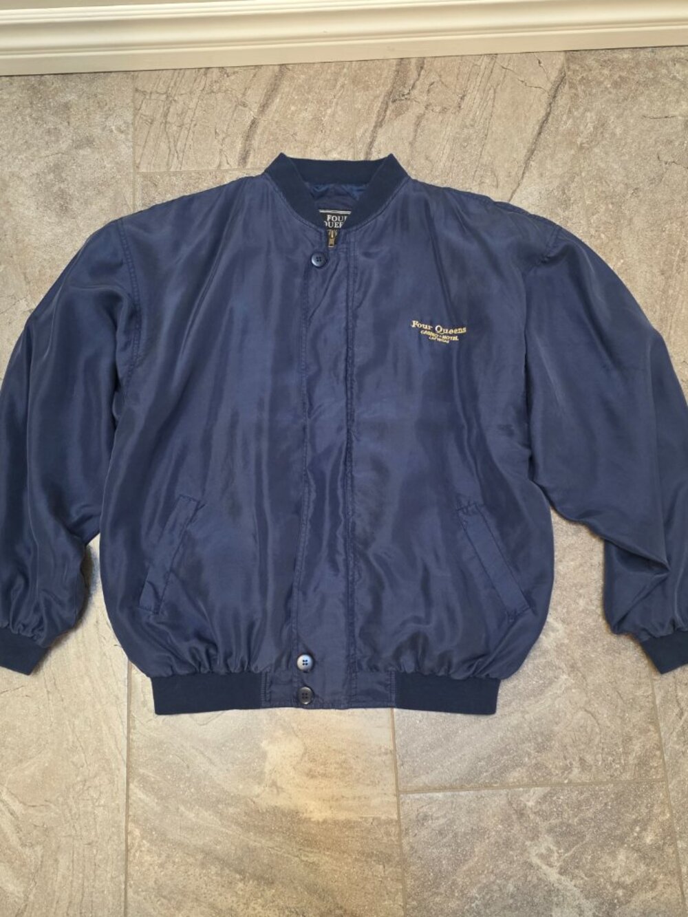 Vintage 90 Las Vegas Four Queens Casino Hotel Embroider Jacket Silk